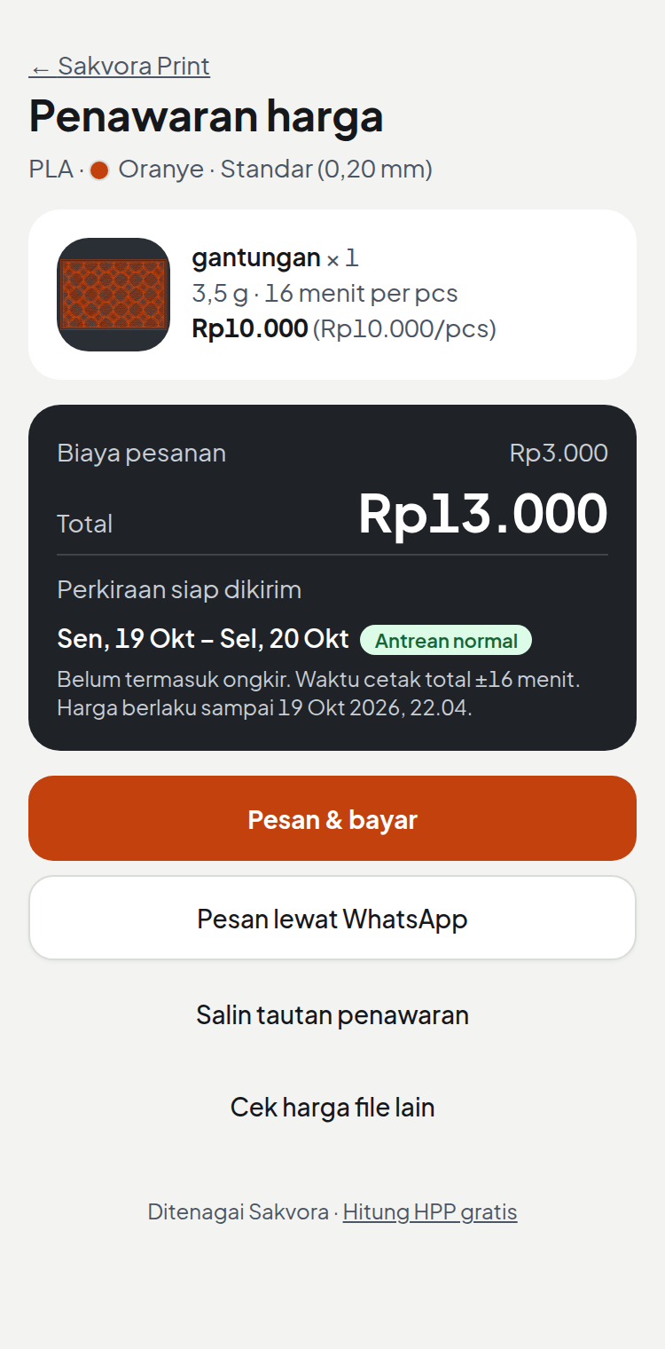 Pelanggan dapat harga dan perkiraan selesai