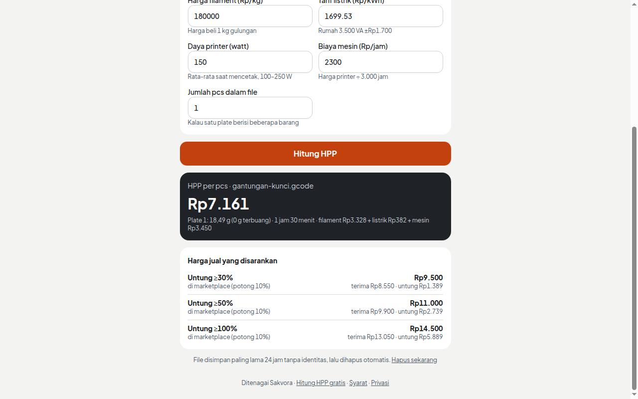 Kalkulator HPP gratis dengan saran harga jual